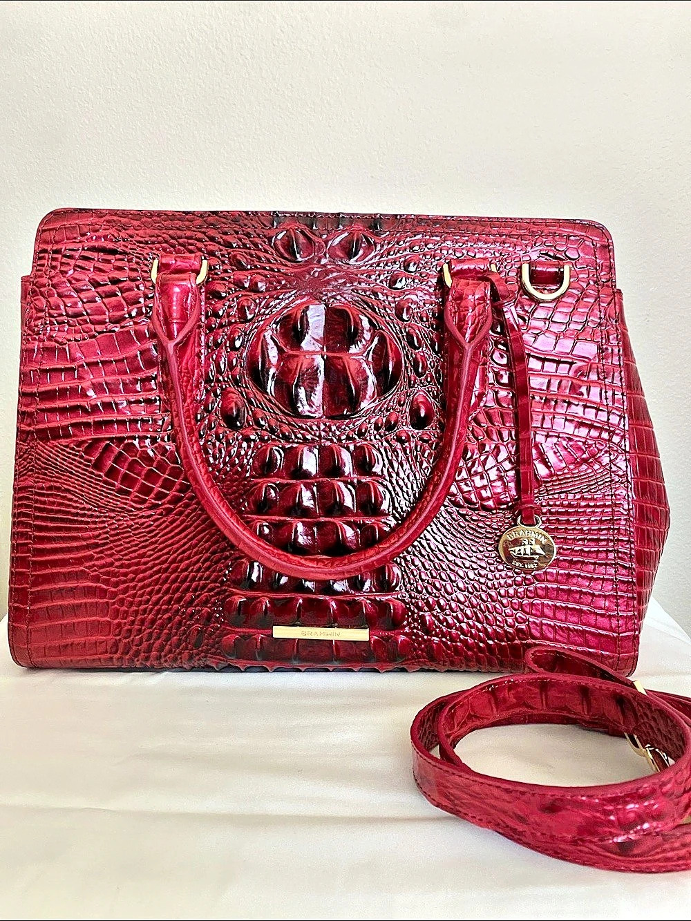 Brahmin small Finley merlot red Crocodile Embossed EUC